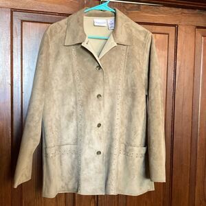 Alfred Dunner Women's Faux Suede Button Sequined Western Jacket 12 Pockets